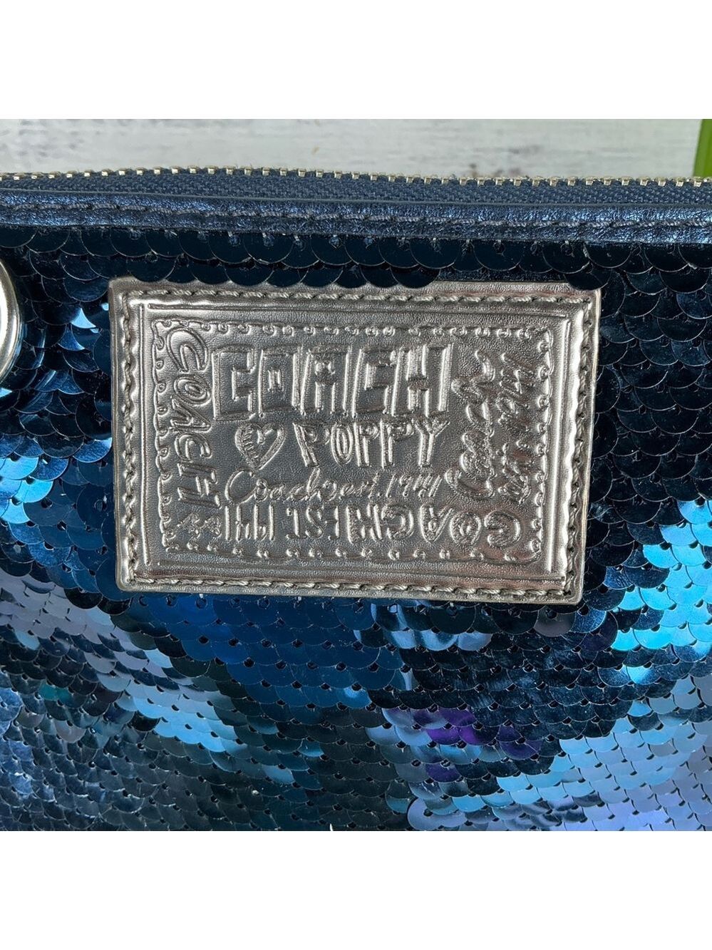 Coach Vintage Poppy Sequins Metallic Blue Sequin‎ Crossbody Bag - Picture 4 of 11